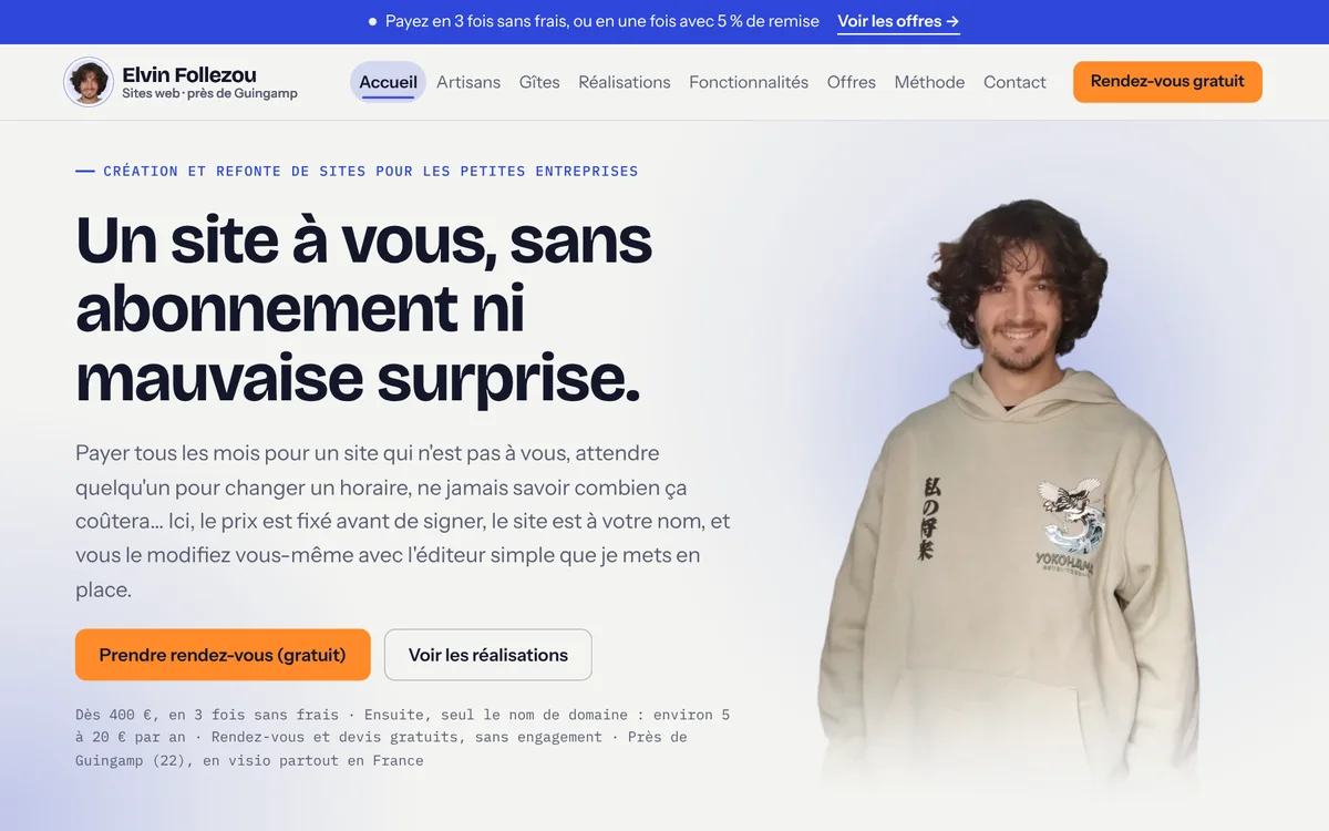 La même page d'accueil telle que la voient les visiteurs